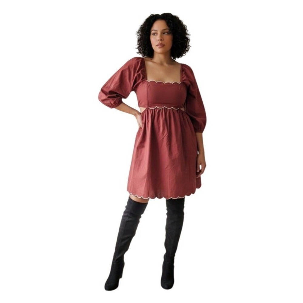 Anthropologie Boho Babydoll‎ Milkmaid Cotton Dress Red Medium NWT